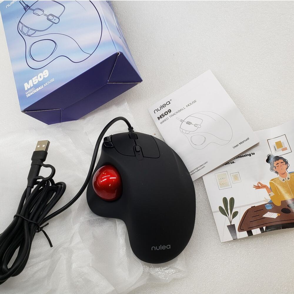 Nulea M509 Ergonomic Wired Trackball Mouse (1.8m USB Cable)